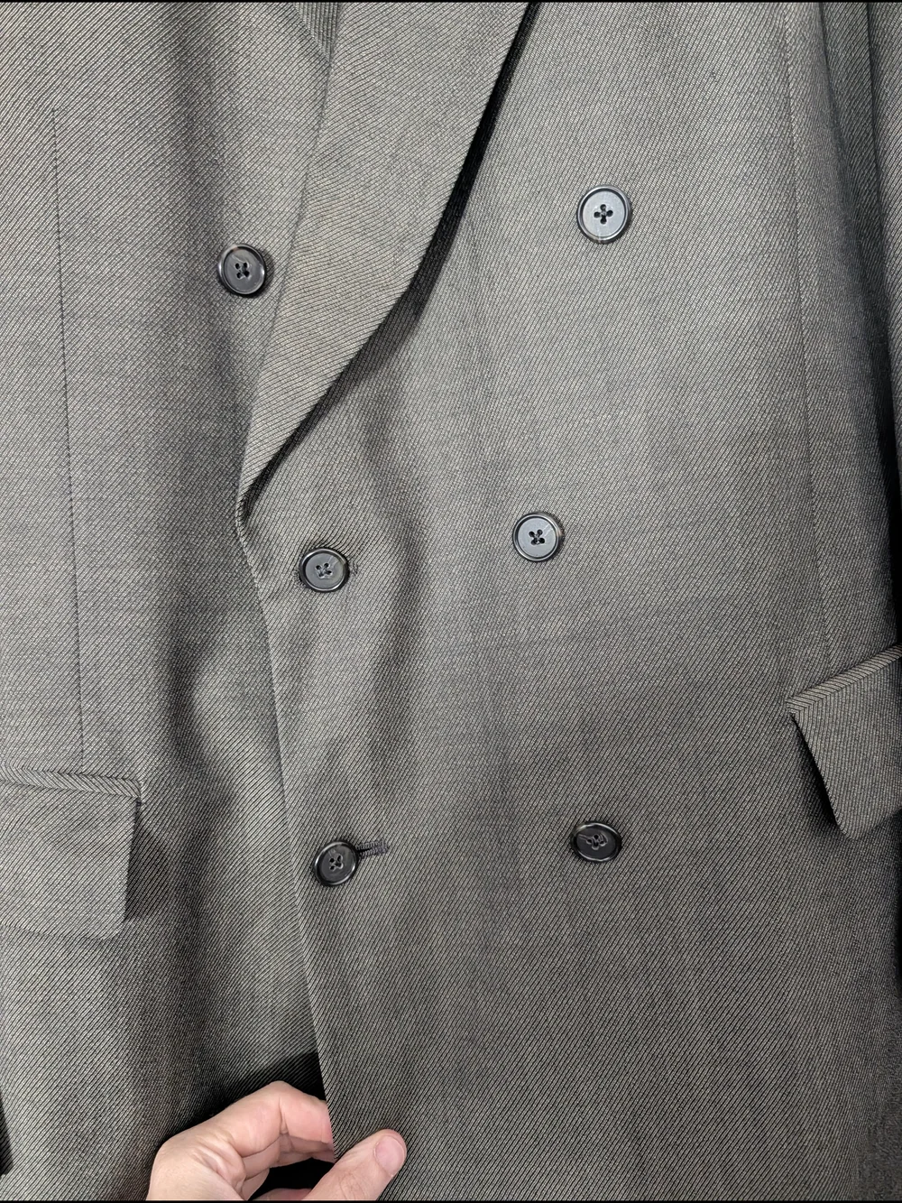 Givenchy 2pc Double Breasted Worsted Wool Twill Knit Cuffed Pants Mens Suit 48L